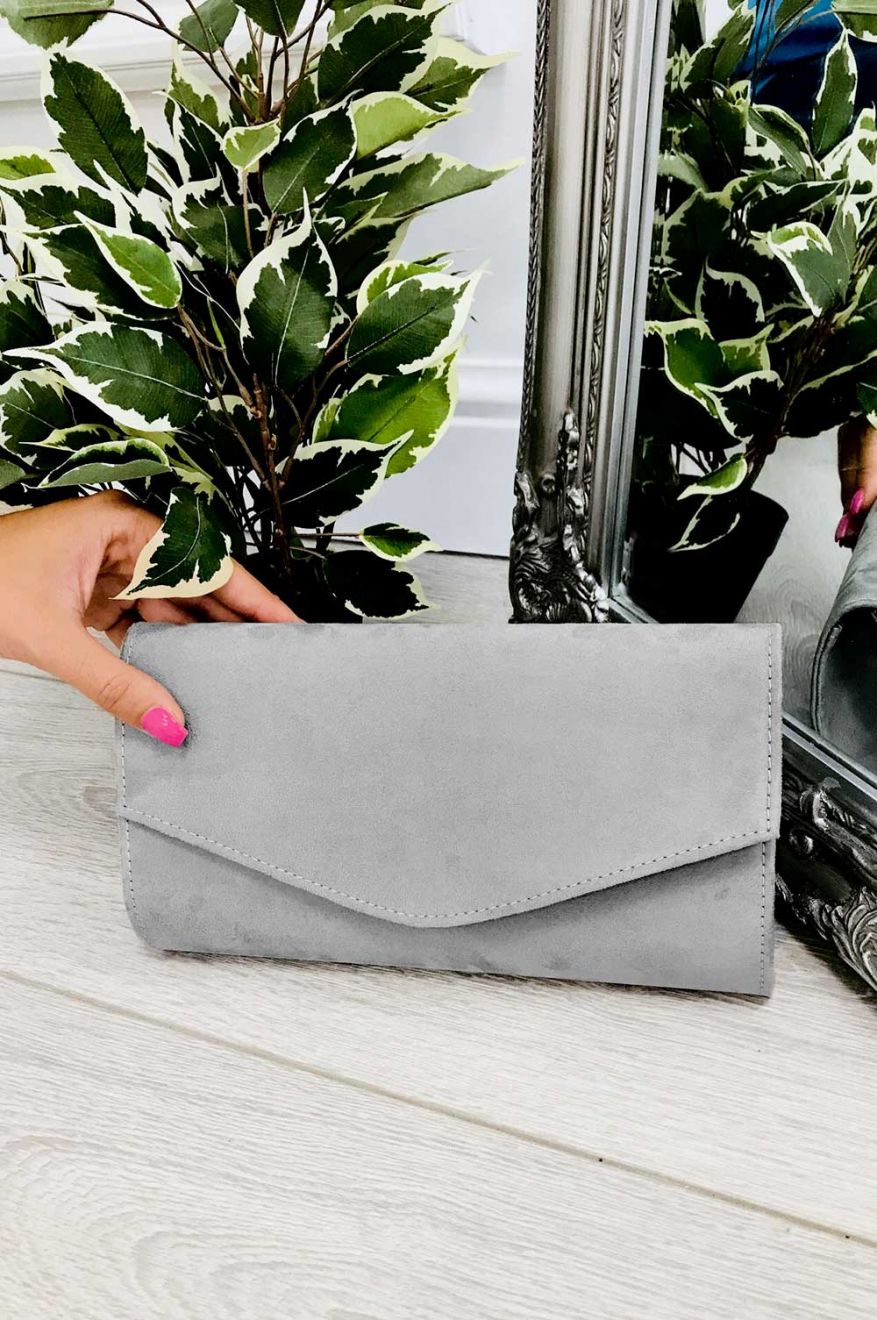 Borsa pochette scamosciata B185 Grigia