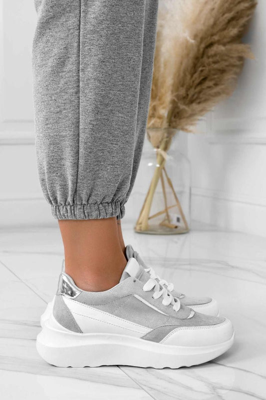 DONATA - Sneakers bianche con pannelli a contrasto grigi