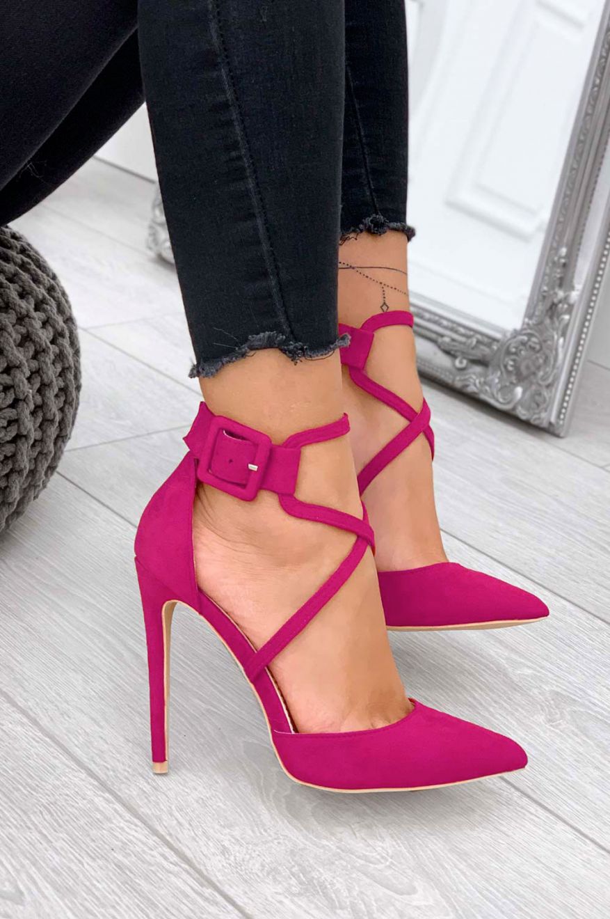 Stefania Fuchsia stiletto heel pumps with buckle
