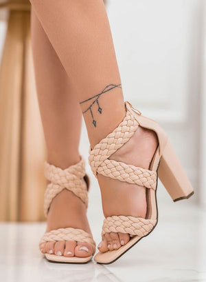 DOMINIK - Alexoo nude sandals with braided straps and comfortable heel