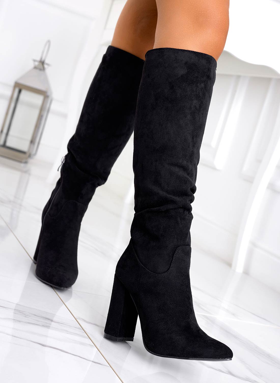 WENDY - Black suede boots with high heel