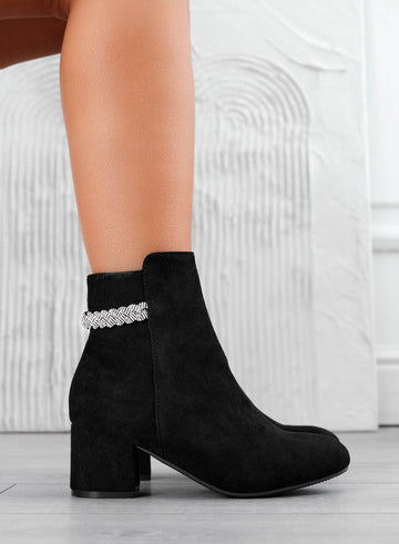 AZAR - Black ankle boots with rhinestone strap