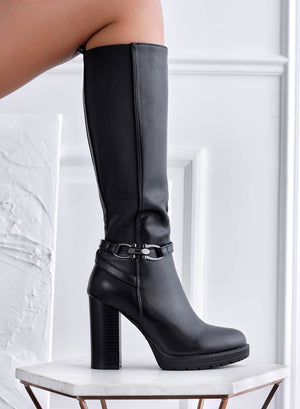 FALLS - Black boots with 10 cm heel and elastic at the calf