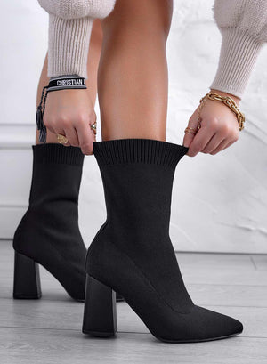 Black ankle boots in stretch fabric with comfortable heel