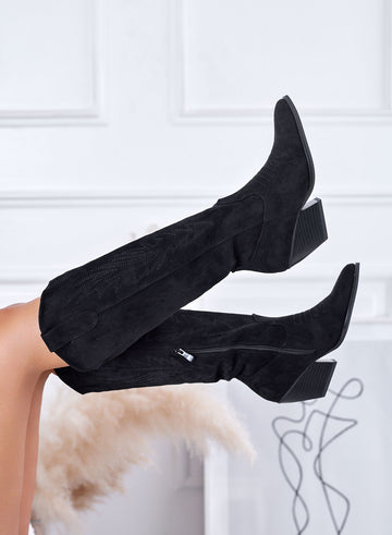 ELEVEN - Black Texan camper boots with comfortable heel