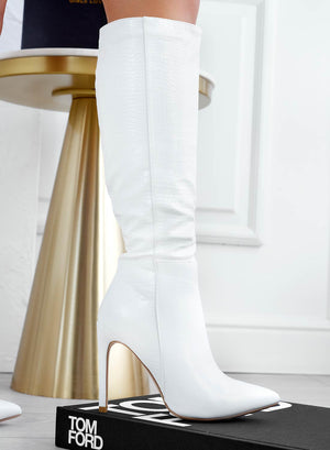 BRENDA - White Alexoo boots with high heel