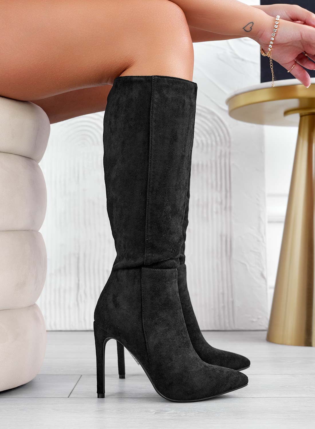 BRENDA - Black suede Alexoo boots with high heel