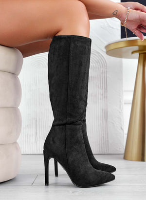 BRENDA - Black suede Alexoo boots with high heel