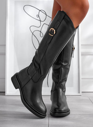 BRIANNA - Black boots with gold side buckle