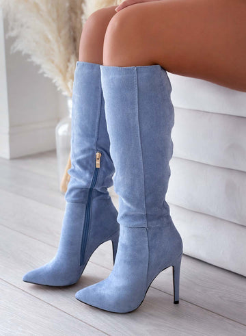 BRENDA - Blue suede Alexoo boots with high heel