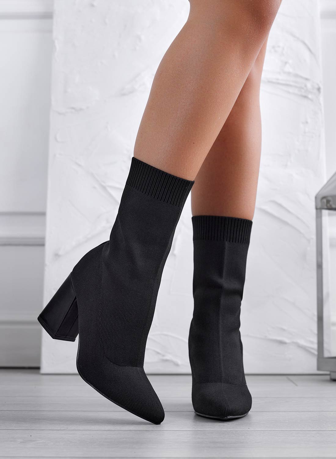 Black ankle boots in stretch fabric with comfortable heel