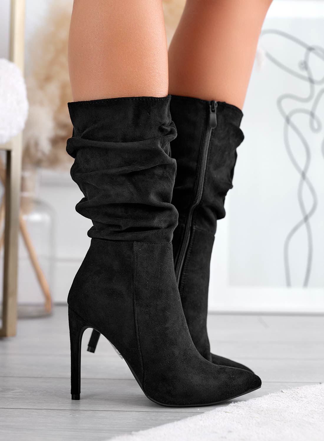 SELENIS - Black suede Alexoo ankle boots with high stiletto heel