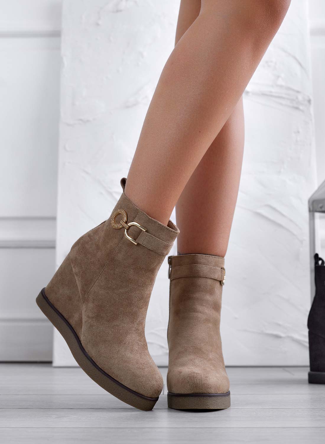 SHIVA - Mud ankle boots with wedge heel and jewel embellishment