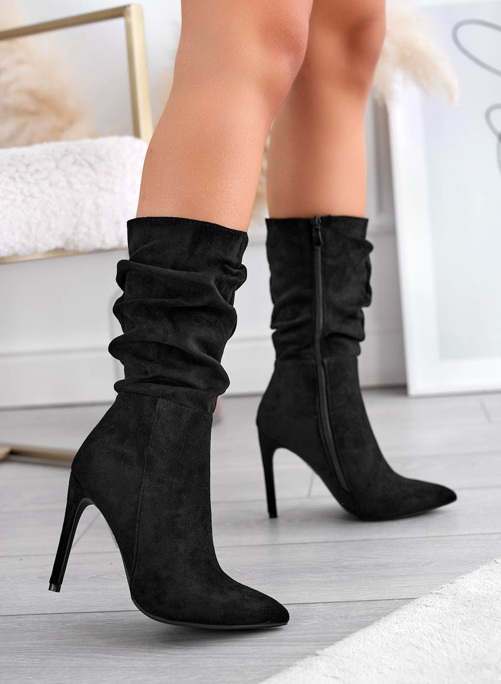 SELENIS - Botines Alexoo negros de ante con tacón alto de aguja