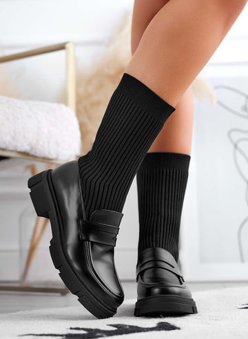 LEONE - Black ankle boots loafers in stretch fabric