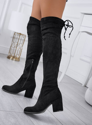 Black over-the-knee boots with comfortable heel