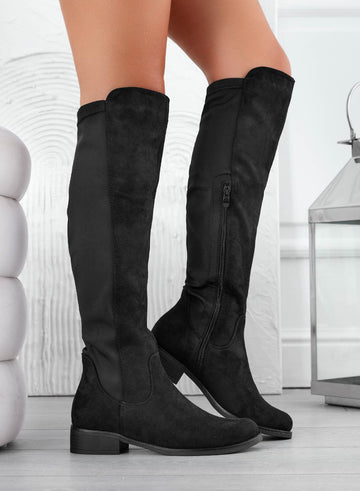 GABRIEL - Black suede over-the-knee boots with stretch fabric back