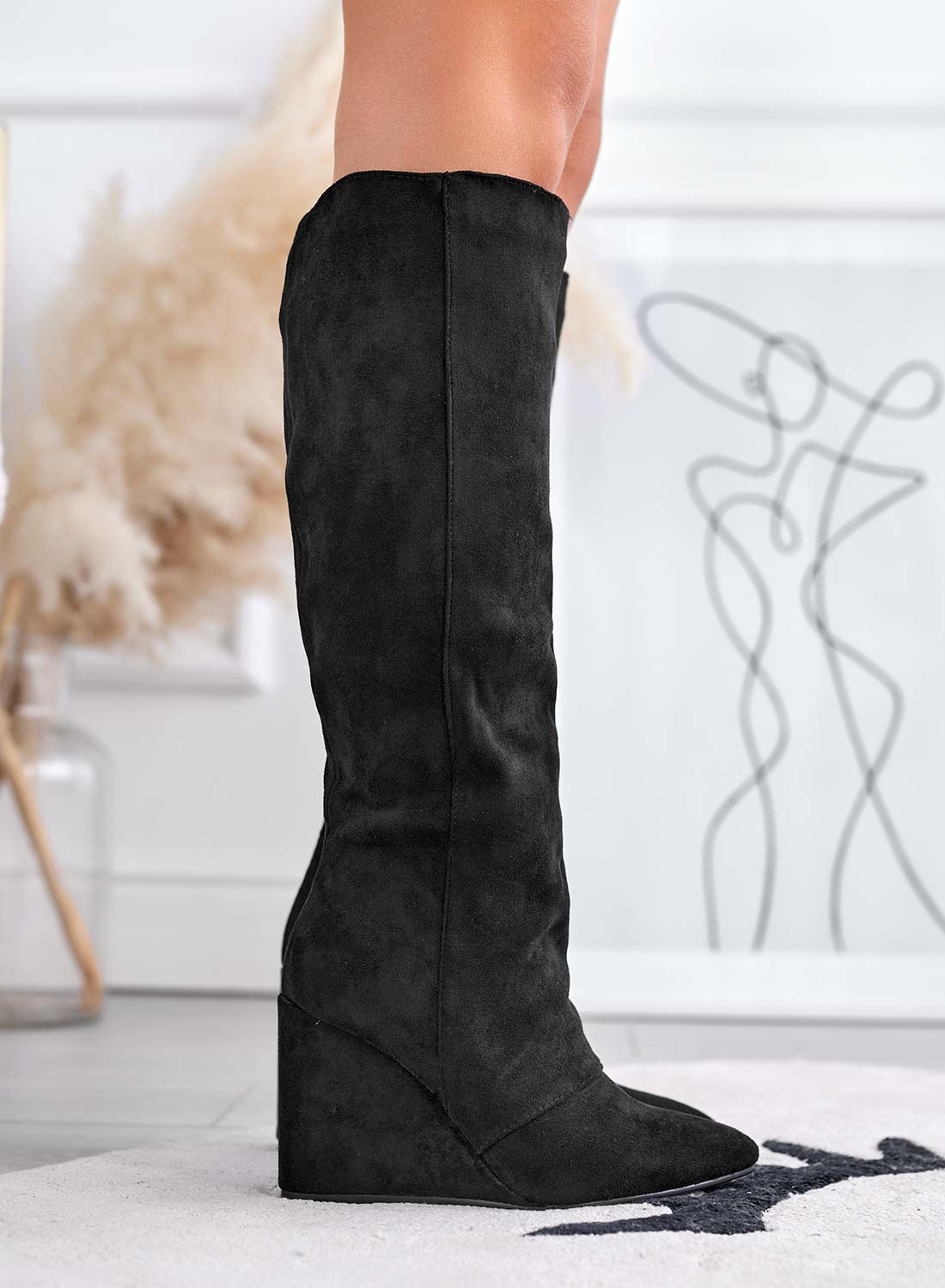 SIERRA - Bottes noires en daim avec semelle compensée