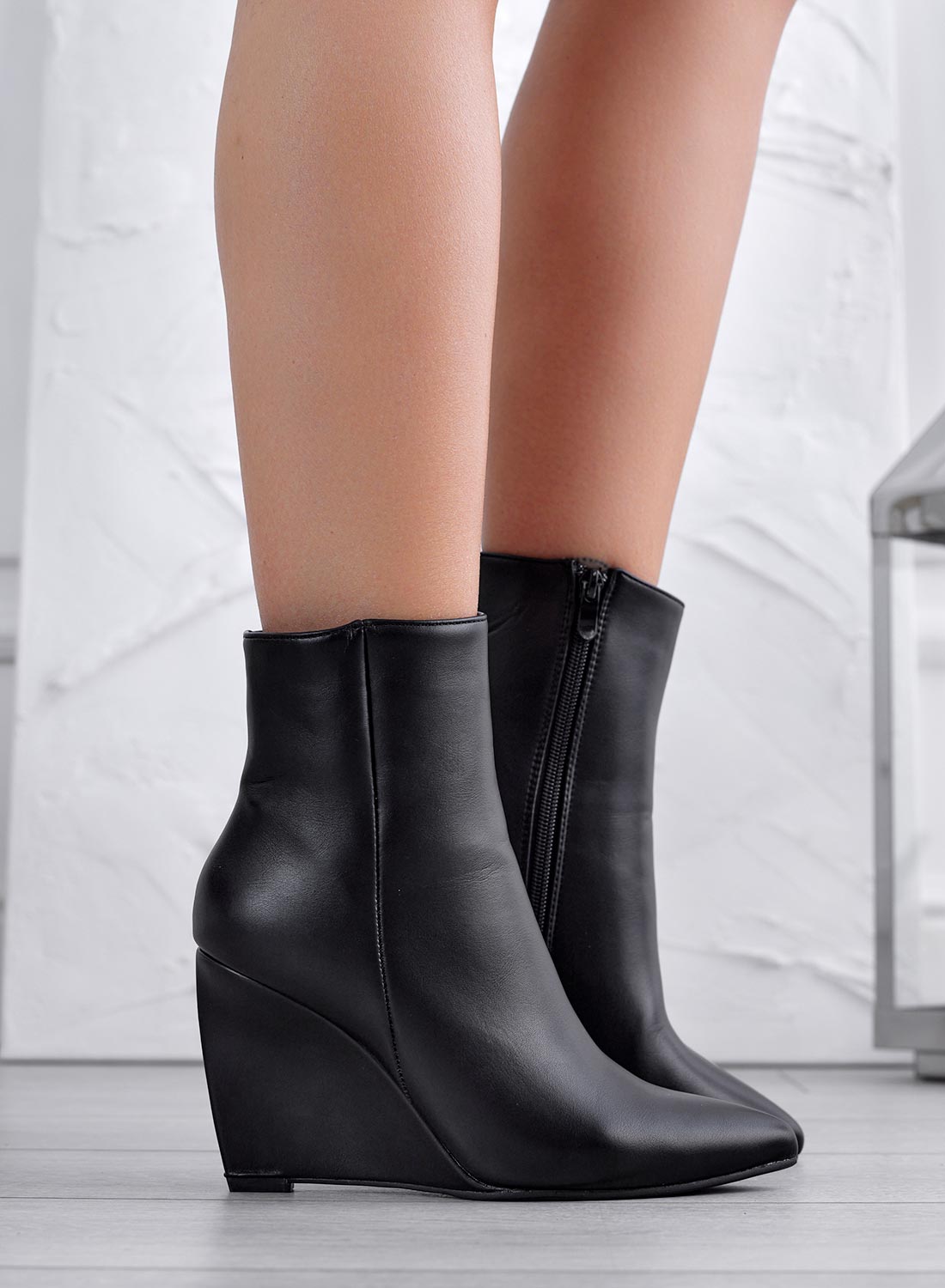 Black ankle boots with wedge heel