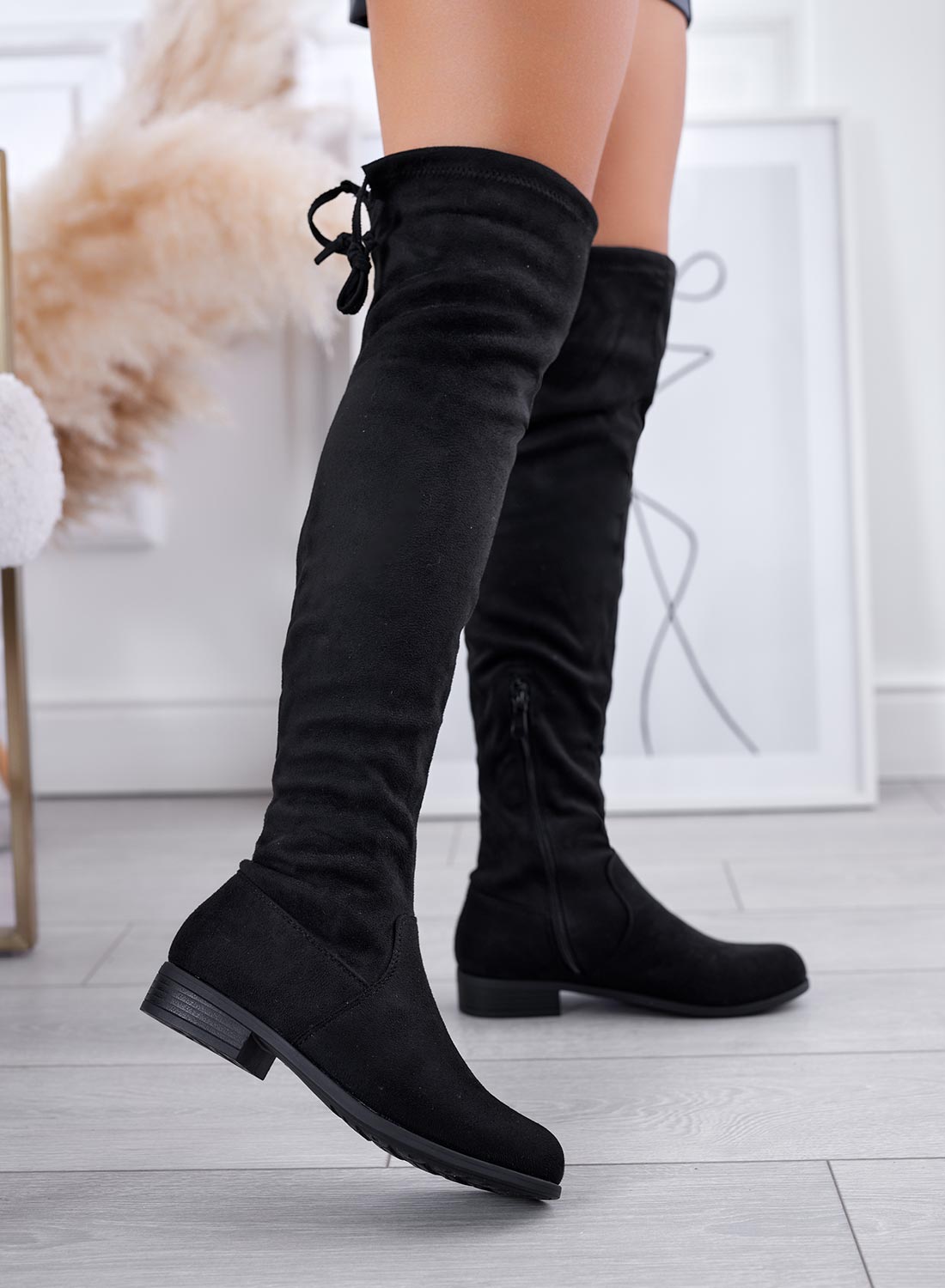 KIMBERLY - Black suede over-the-knee boots