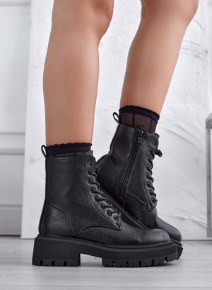 Black combat ankle boots with laces