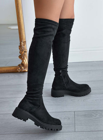 Black suede over-the-knee boots