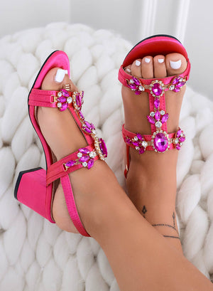 SHARON - Fuchsia jeweled sandals with stones