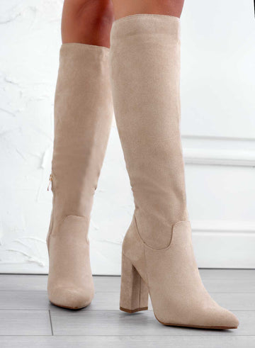 WENDY - Beige suede boots with high heel