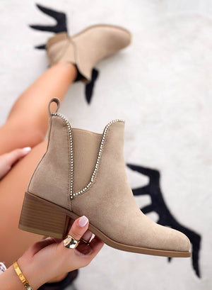 Mud ankle boots with side elastic and rhinestones