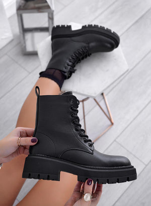 Black combat ankle boots with laces