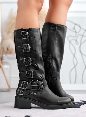 Black biker boots with buckles