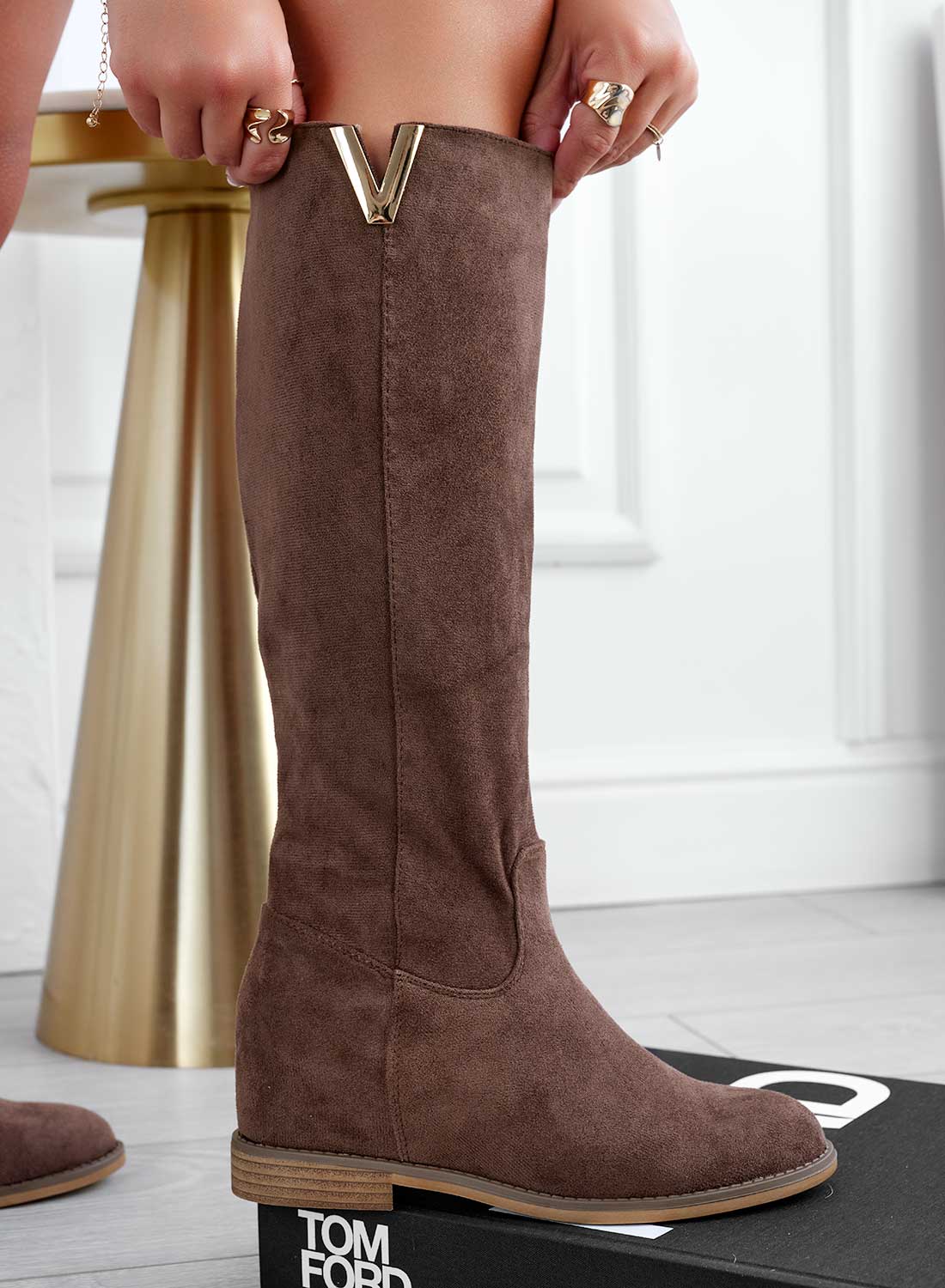 RANDA - Brown suede Alexoo boots with internal wedge