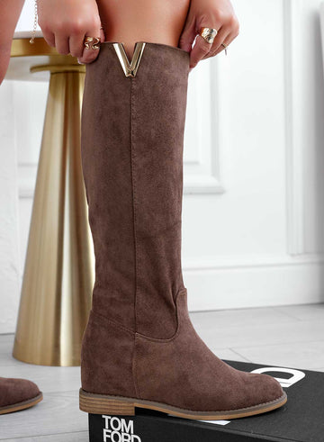 RANDA - Brown suede Alexoo boots with internal wedge