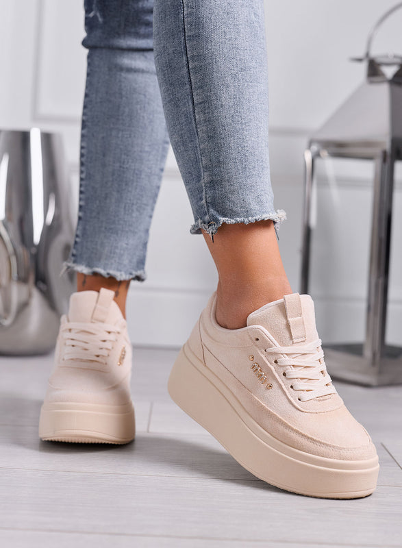 NABILA - Sneakers Platform Alexoo beige con dettaglio Gioiello