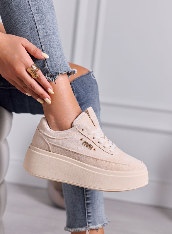NABILA - Sneakers Platform Alexoo beige con dettaglio Gioiello
