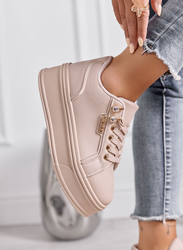 FLORA - Sneakers Platform Donna nude con Dettagli Gioiello