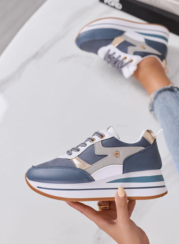 GABRIEL - Sneakers Donna Platform Blu e Bianche