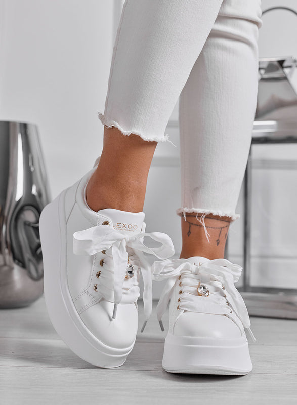 MANDY - Sneakers donna Alexoo bianche con fiocco e gioiello