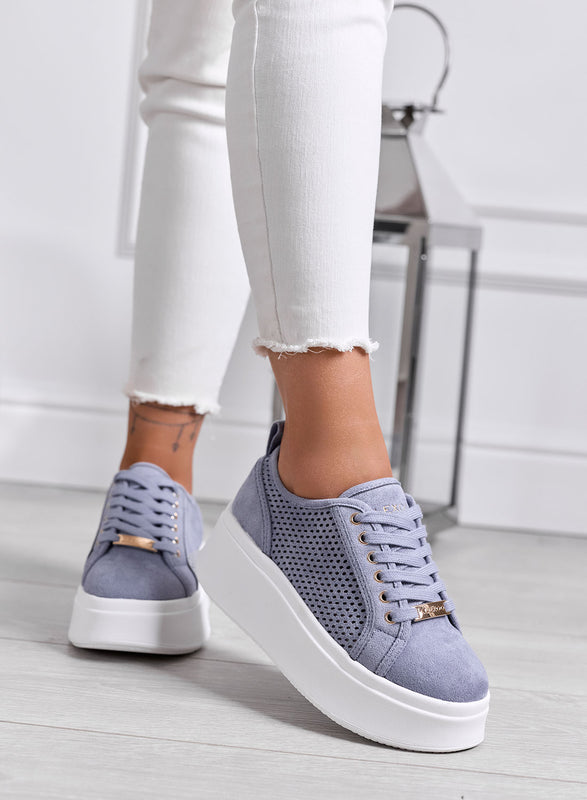 SIMONA - Sneakers Donna Alexoo Azzurre Traforate con Suola Platform
