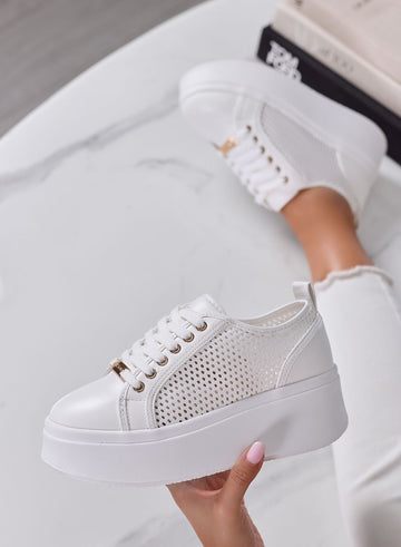 SIMONA - Sneakers Donna Alexoo Bianche Traforate con Suola Platform