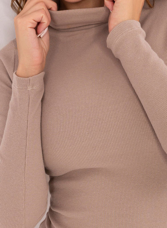 Abito aderente beige a costine