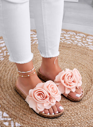SUMMER - Light pink slide sandals with applied flowers