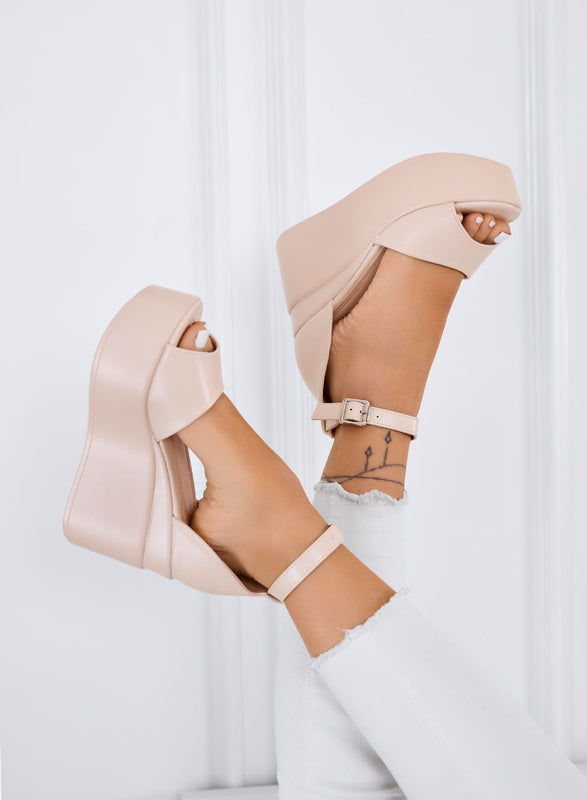 PENNY - Sandali beige platform con cinturino alla caviglia
