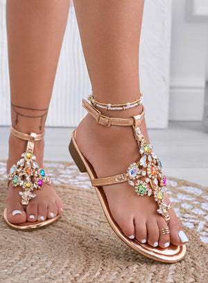 TRINITY - Flat thong sandals with rose gold jewel