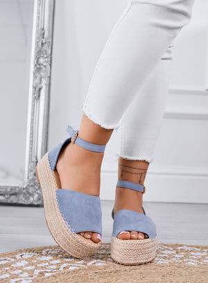 LICIA - Espadrillas azzurre platform con cinturino alla caviglia