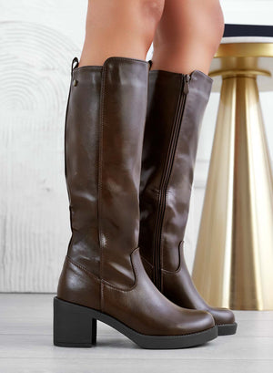 Brown Alexoo boots with comfortable heel