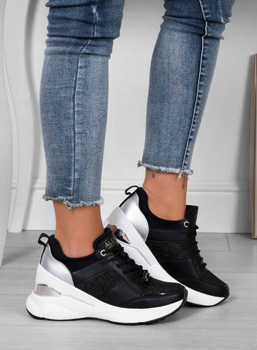 FREYA - Black Alexoo sneakers with glitter inserts