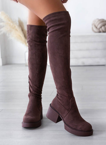 SLOANE - Brown suede over-the-knee Alexoo boots