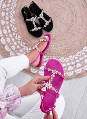 OLEA - Low fuchsia jeweled sandals