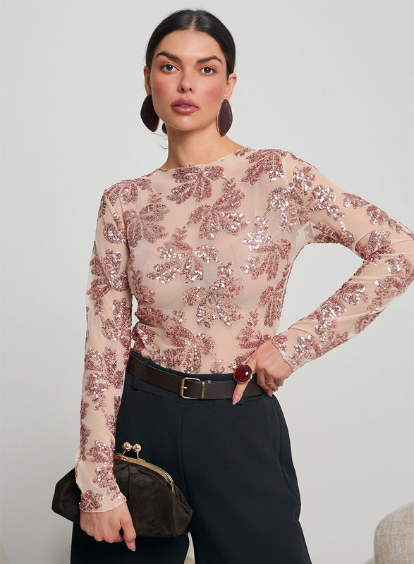 Nude transparent bodysuit with sequin details